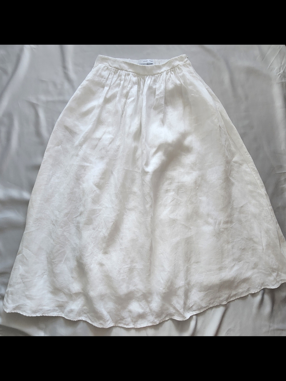 Mango White 100% Linen A-Line Midi Skirt - Cotton Lined Size 2